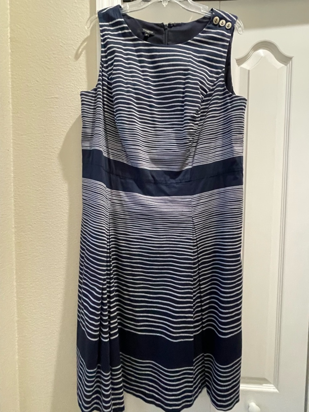 TALBOTS Nautical Navy/White Striped Sleeveless fit and flare Dress 16w